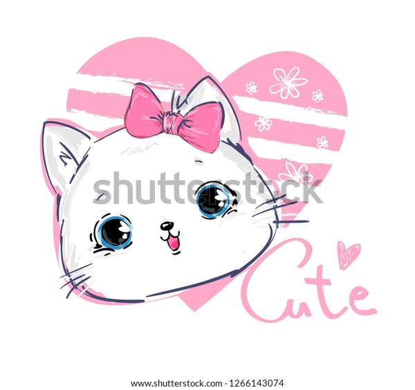 Hand Drawn Cute Cat Bow Design Stock Vector (Royalty Free) 1266143074 ...