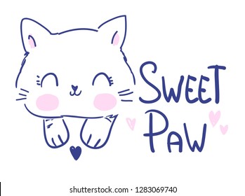 Hand drawn cute cat. Design print for t shirt