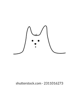 Hand drawn cute cat face doodle style, vector illustration isolated on white background. Decorative design element for print or web, one black line, funny character