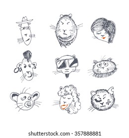 Hand drawn cute cat icon set