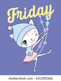 Hand drawn cute cat illustration for t shirt printing