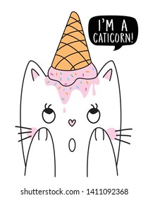 Hand drawn cute cat illustration for t shirt printing