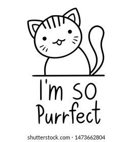 Hand drawn cute cat illustration in doodle style. For children, women, funny, cute. Vector EPS