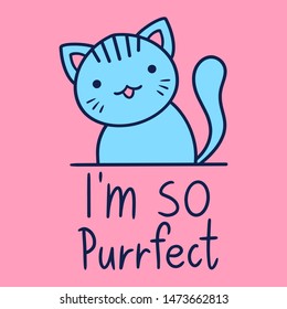 Hand drawn cute cat illustration in doodle style. For children, women, funny, cute. Vector EPS