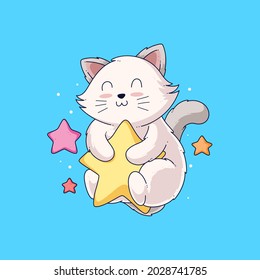 hand drawn cute cat illustration design vector