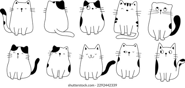 hand drawn cute cat lines