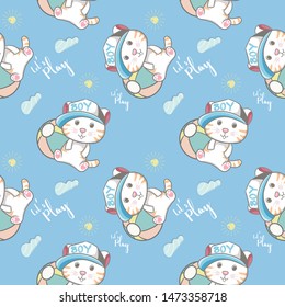hand drawn cute cat with pattern set