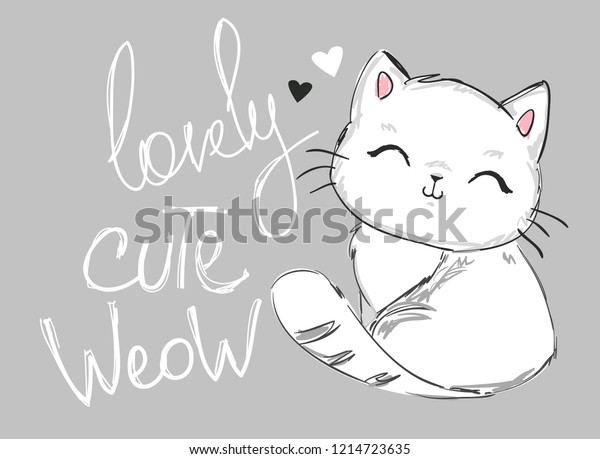手描きのかわいい猫とかわいい 泣く ベクターイラスト 子供のデザインポスター のベクター画像素材 ロイヤリティフリー