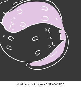 Hand drawn cute cat postcard. Funny minimalistic cats.