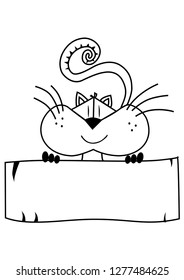 Hand drawn cute cat  with poster to fill in with text.
