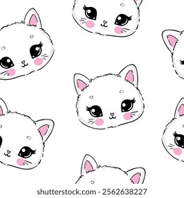 Hand Drawn Cute Cat seamless pattern vector illustration Kids print