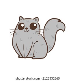  Hand drawn cute cat sitting on White Background Vector illustration