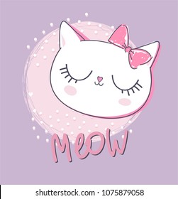 Hand Drawn Cute Cat sketch vector illustration. Print Design for T-shirt