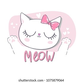 Hand Drawn Cute Cat sketch vector illustration. Print Design for T-shirt