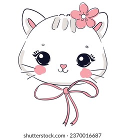 Hand Drawn cute cat sketch vector illustration, Kids Print design, children trend print on t-shirt girl