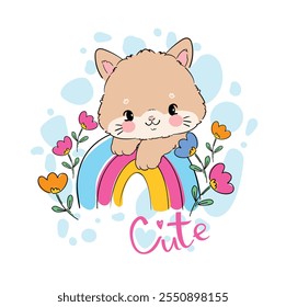 Hand drawn cute cat sketch vector illustration, print design kitten, children print on t-shirt