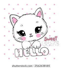 Hand Drawn cute cat sketch vector illustration, Kids Print design, children trend print on t-shirt