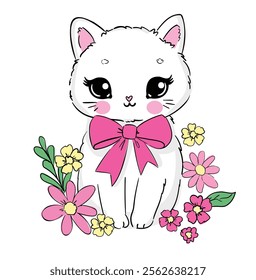 Hand Drawn cute cat sketch vector illustration, Kids Print design, children trend print on t-shirt