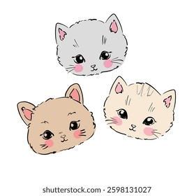 Hand Drawn cute cat sketch vector illustration, Kids Print design, children trend print on t-shirt