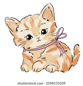 Hand Drawn cute cat sketch vector illustration, Kids Print design, children trend print on t-shirt