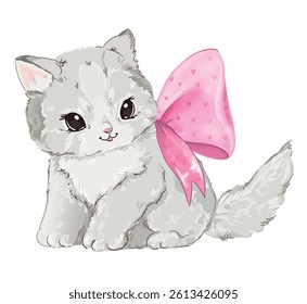 Hand Drawn cute cat sketch vector illustration, Kids Print design, children trend print on t-shirt