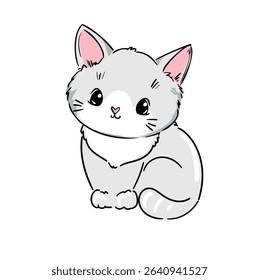 Hand Drawn cute cat sketch vector illustration, Kids Print design, children trend print on t-shirt