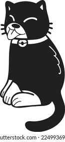 Hand Drawn cute cat smile illustration in doodle style isolated on background
