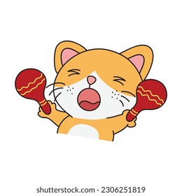 Hand Drawn Cute Cat Sticker Isolated On White Background. Cute Orange Cat Illustration. Cute Cat Kitty, kitten, kawaii, chibi style, emoji, character, sticker, emoticon, smile, emotion, mascot.