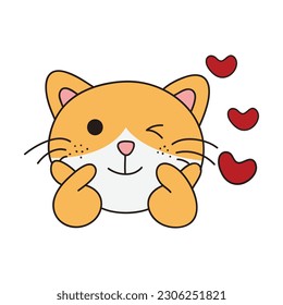 handgezeichneter Cute-Sticker einzeln auf weißem Hintergrund. Cute Orange Cat Illustration. Cute Cat Kitty, Kitten, Kawaii, Chibi Stil, Emoji, Charakter, Aufkleber, Emoticon, Lächeln, Emotion, Maskottchen.