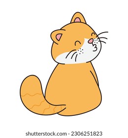 Hand Drawn Cute Cat Sticker Isolated On White Background. Cute Orange Cat Illustration. Cute Cat Kitty, kitten, kawaii, chibi style, emoji, character, sticker, emoticon, smile, emotion, mascot.