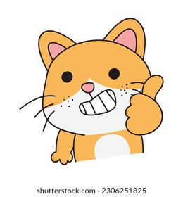 Hand Drawn Cute Cat Sticker Isolated On White Background. Cute Orange Cat Illustration. Cute Cat Kitty, kitten, kawaii, chibi style, emoji, character, sticker, emoticon, smile, emotion, mascot.