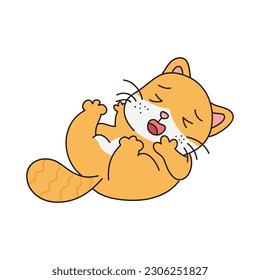 Hand Drawn Cute Cat Sticker Isolated On White Background. Cute Orange Cat Illustration. Cute Cat Kitty, kitten, kawaii, chibi style, emoji, character, sticker, emoticon, smile, emotion, mascot.