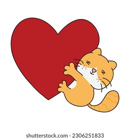 Hand Drawn Cute Cat Sticker Isolated On White Background. Cute Orange Cat Illustration. Cute Cat Kitty, kitten, kawaii, chibi style, emoji, character, sticker, emoticon, smile, emotion, mascot.