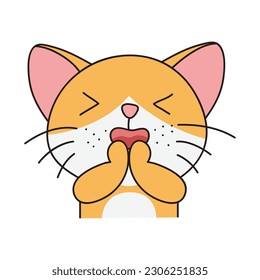 Hand Drawn Cute Cat Sticker Isolated On White Background. Cute Orange Cat Illustration. Cute Cat Kitty, kitten, kawaii, chibi style, emoji, character, sticker, emoticon, smile, emotion, mascot.