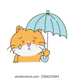 Hand Drawn Cute Cat Sticker Isolated On White Background. Cute Orange Cat Illustration. Cute Cat Kitty, kitten, kawaii, chibi style, emoji, character, sticker, emoticon, smile, emotion, mascot.