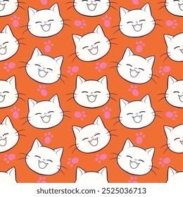 Hand drawn cute cat and sweet cake pattern seamless vector illustration, Cute backround
