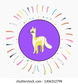 Hand drawn cute cat. Vector illustration for banners, greeting card, poster design