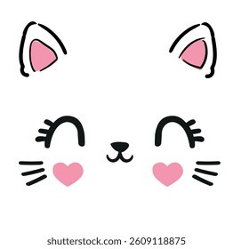 Hand Drawn cute cat vector illustration, Kids Print design, children trend print on t-shirt 