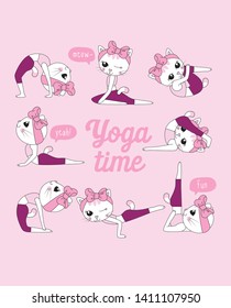 Hand drawn cute cat yoga illustration for t shirt printing