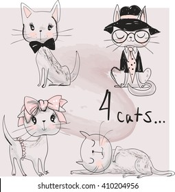 hand drawn cute cats