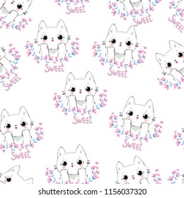 Hand Drawn cute cats pattern seamless