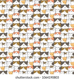 Hand Drawn Cute Cats Vector Pattern Background. Doodle Funny. Handmade Vector Illustration.