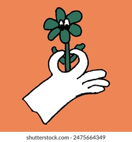 hand drawn cute character hand holding flower illustration
