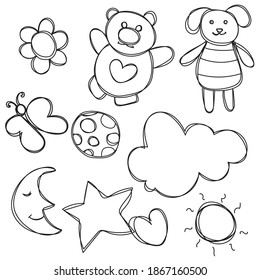Hand Drawn Cute Childish Illustration For Fabric Design Or Paper Pattern