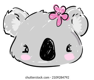 Handgezeichnet süße kindische Illustration koala und Blume. Design drucken.