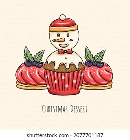 Hand drawn cute Christmas dessert