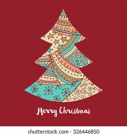 Hand drawn cute Christmas tree with doodles