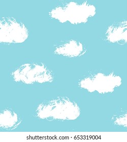 Hand drawn cute cloudy pattern light blue and white vector