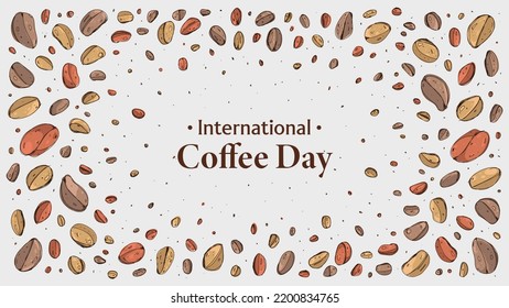 Hand drawn cute coffee beans character illustration for international coffee day
