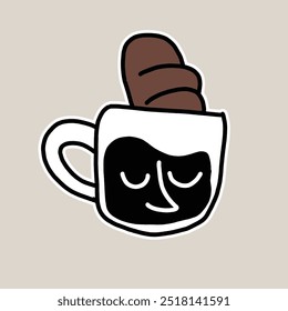 handgezeichnete süße Kaffeetasse und Brot Aufkleber Illustration